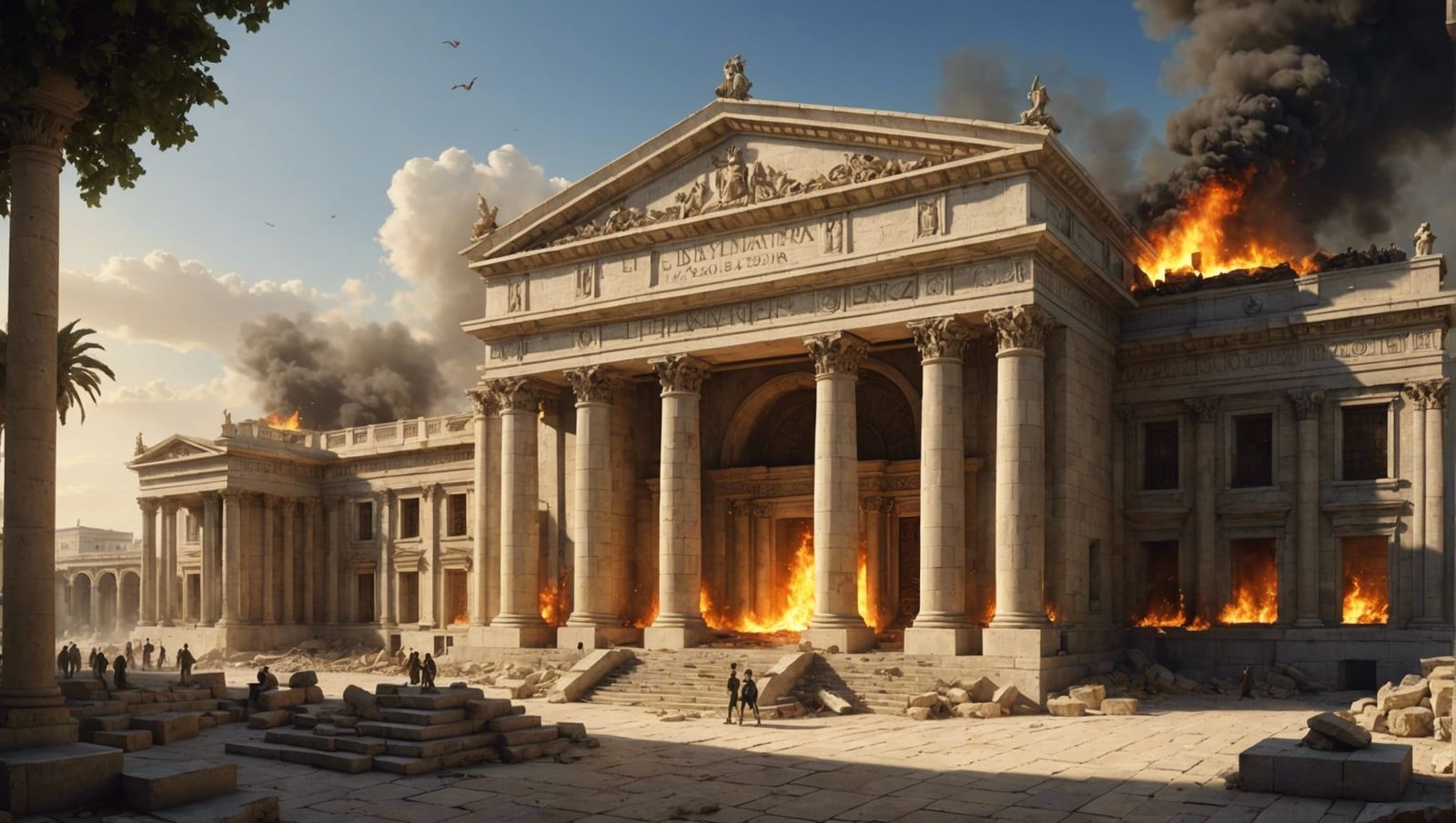 Burning of the Library of Alexandria in Hyperreal Style
