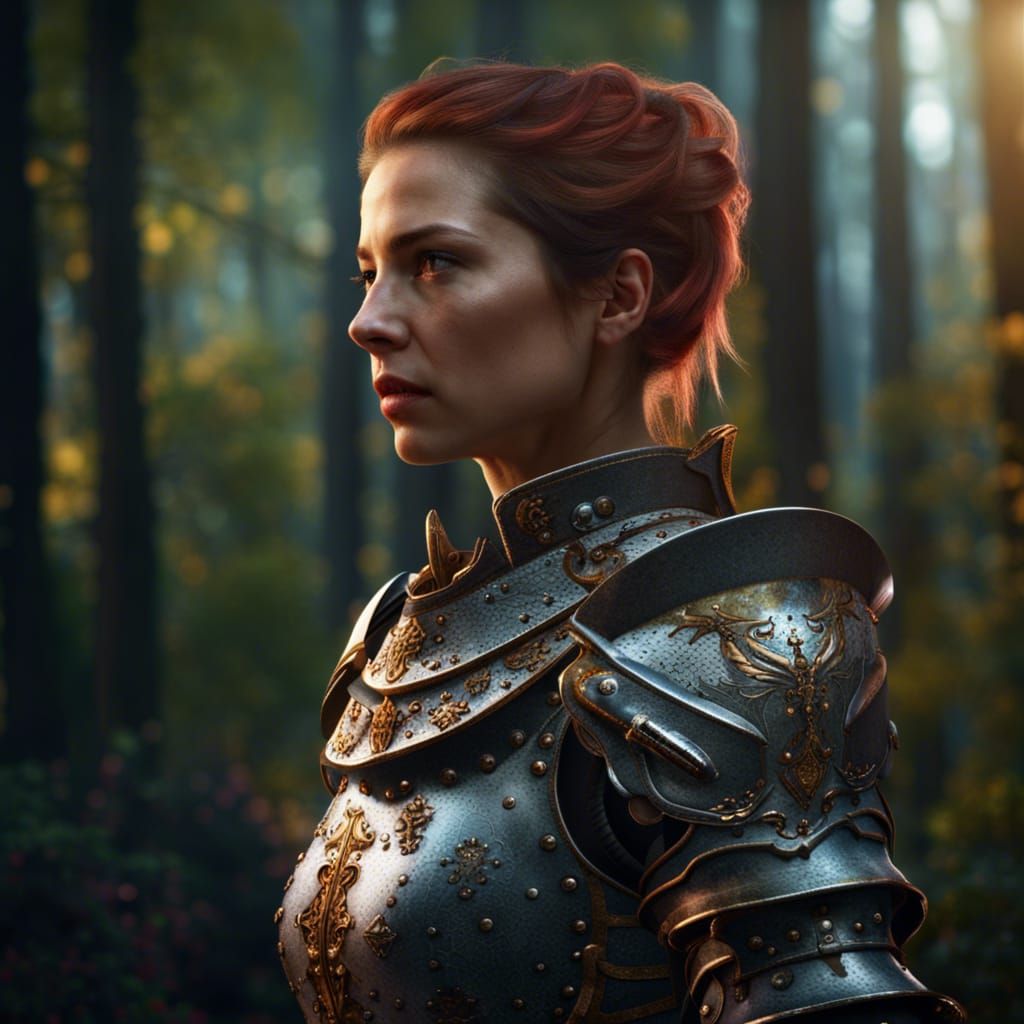 Photorealistic Female Knight in Detailed Forest