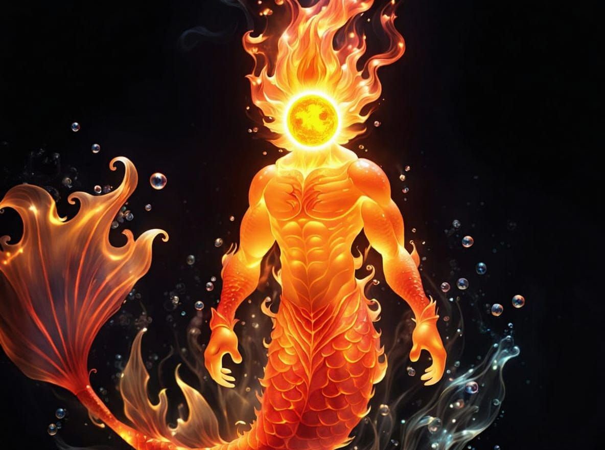 Anthropomorphic Fire Merman Illustration
