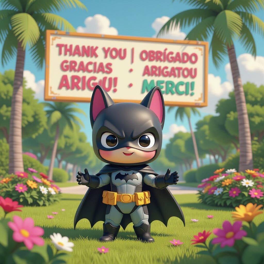 Kawaii Chibi Bat-Punisher in Tropical Park Setting
