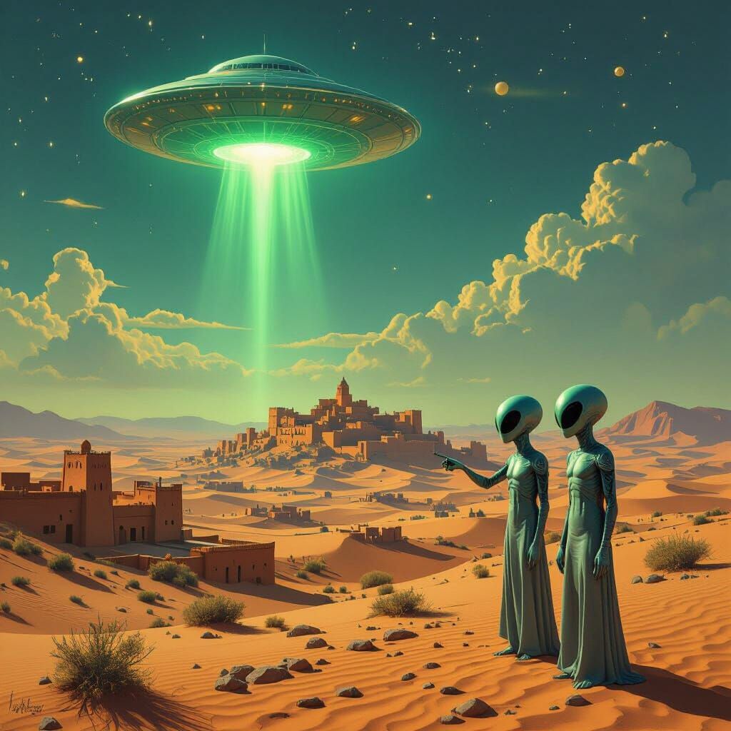 Alien Encounter in Moroccan Desert Landscape