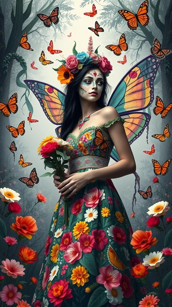 Day of the Dead Spirit in Surreal Dreamscape