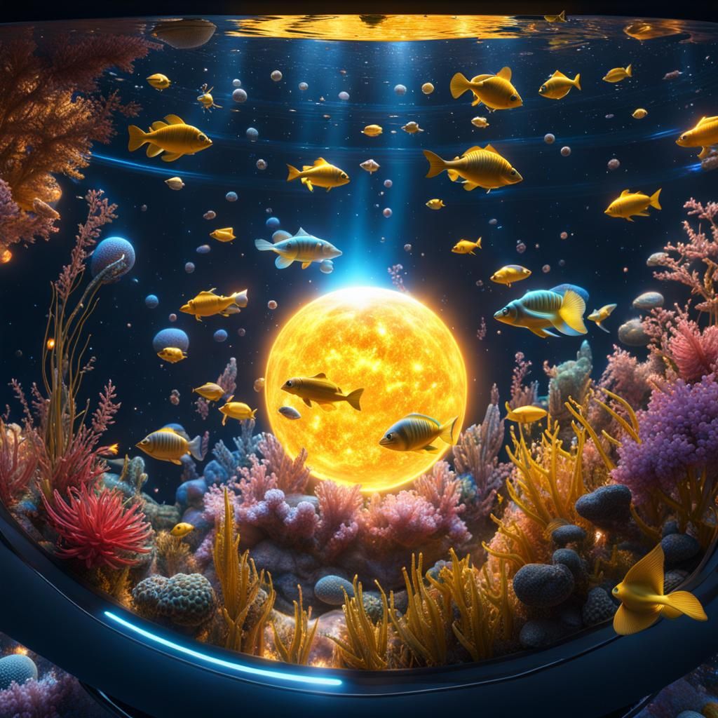 Hyperrealistic Galaxy in Maximalist Style, Aquarium Universe