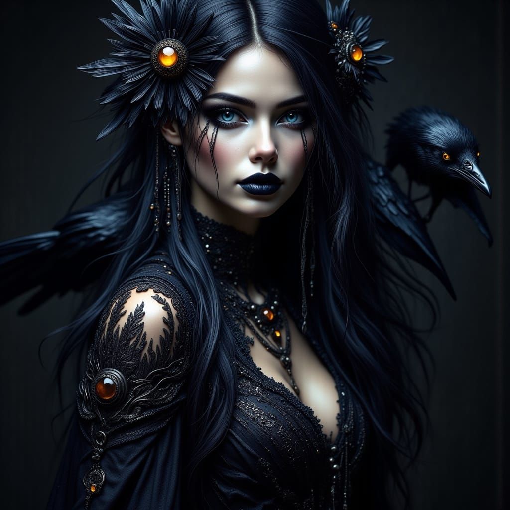 Storm Crow Maiden Dark Fantasy Masterpiece