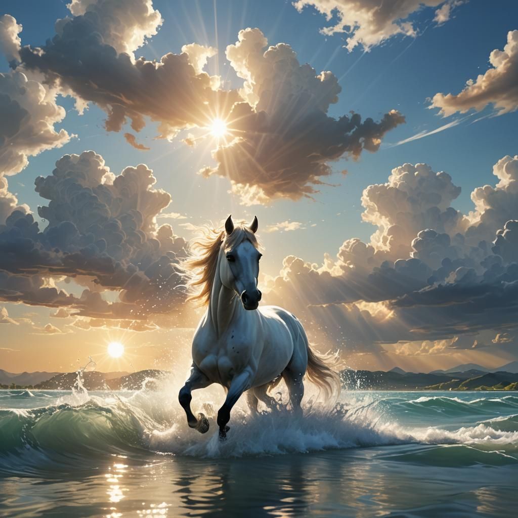 Horse Splashing Through Water in Anime Style