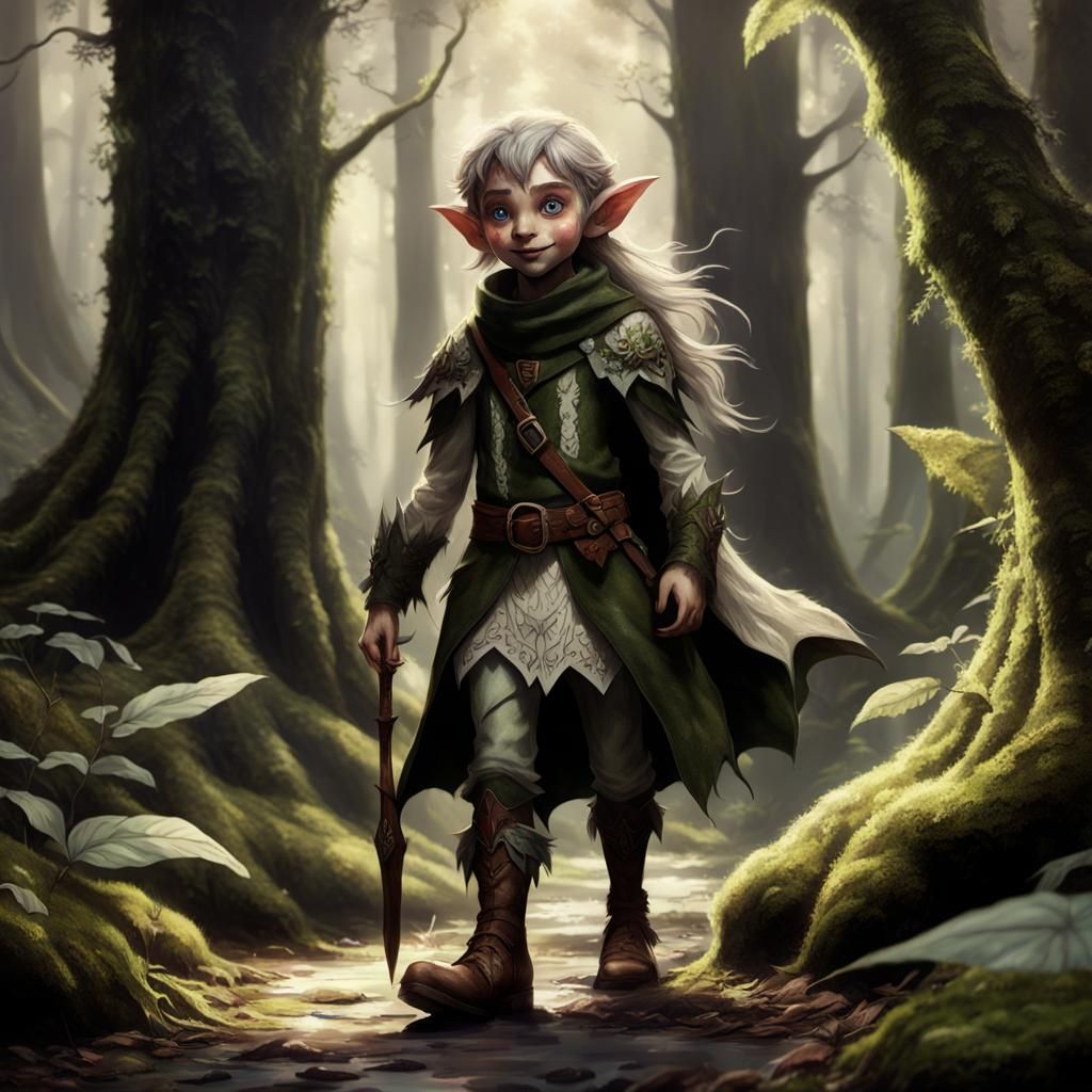 Elf Walking in Mossy Forest: Hyperrealistic Concept Art