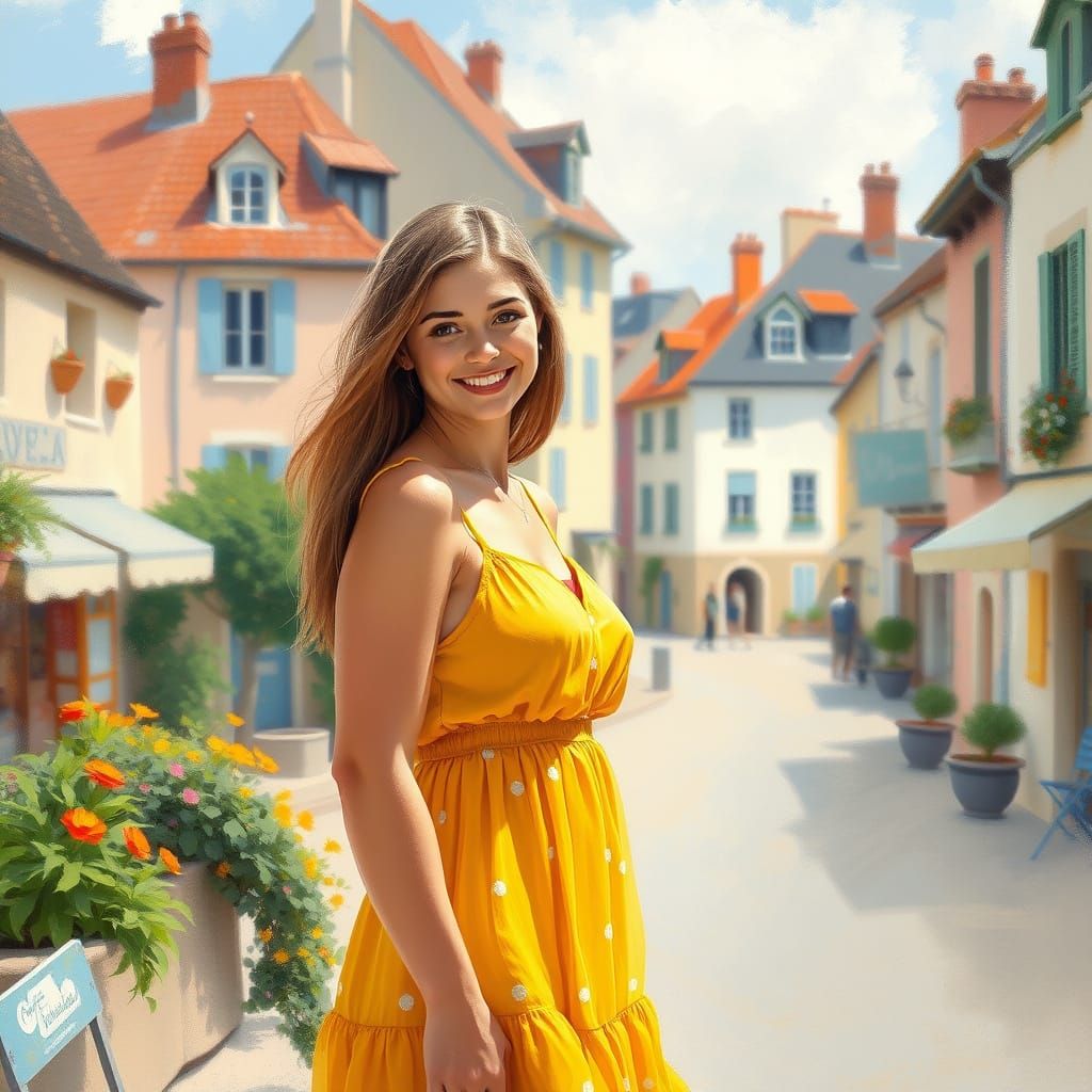 Young Woman Smiling in La Rochelle: Impressionist Portrait