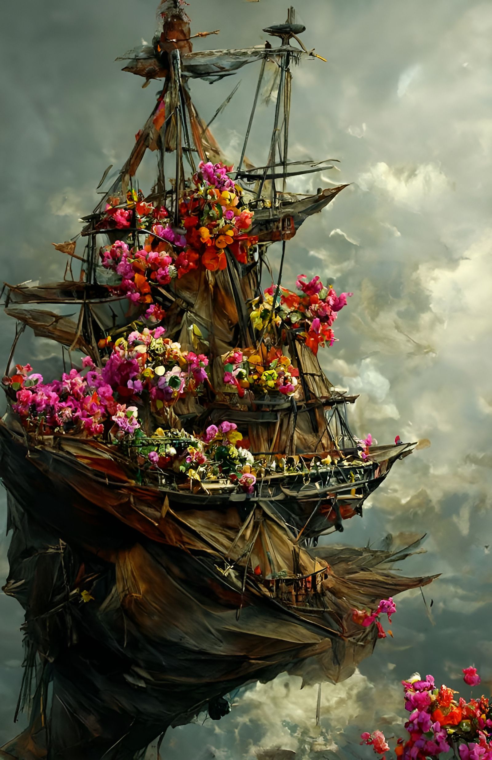Floral Pirate Ship on High Seas: A Digital Masterpiece