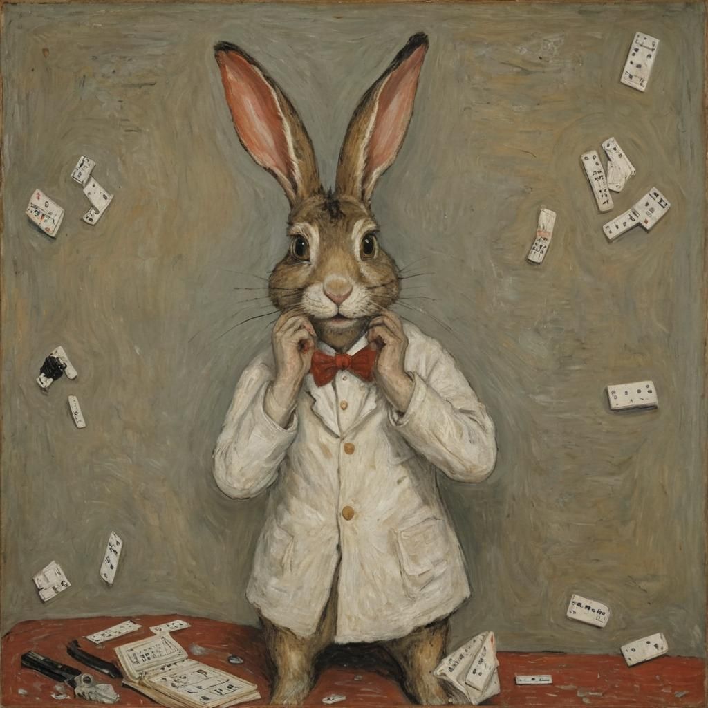 Surreal Rabbit with Broken Telephone: Expressionist Style