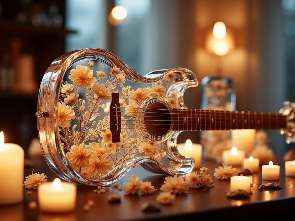 Enchanted Floral Guitar in Soft Candlelight