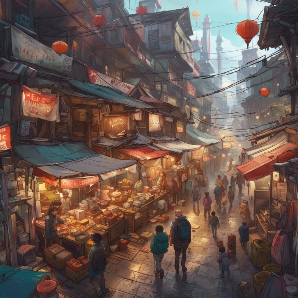 Vibrant Indian Market Illustration in Digital Art Style