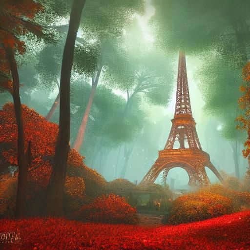Eiffel Tower in Mystical Forest: Digital Matte Painting