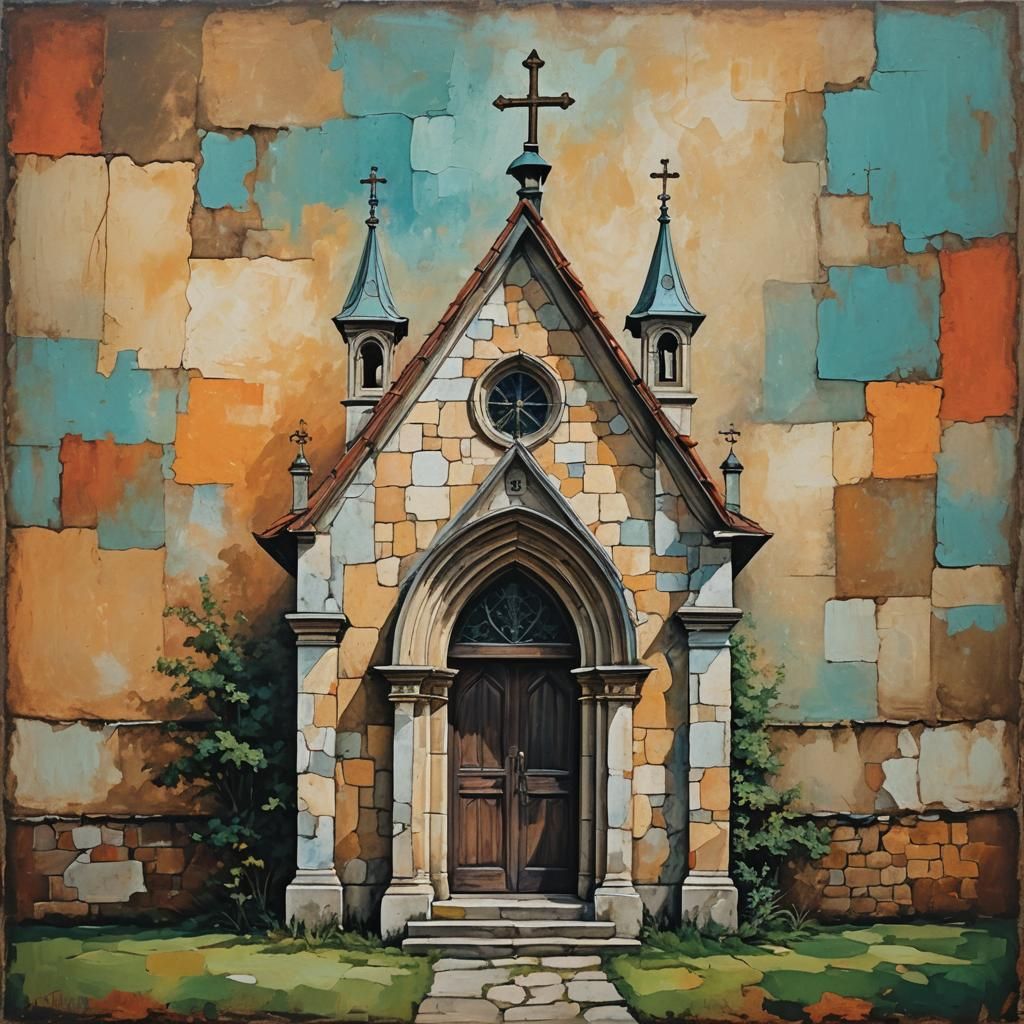 Renaissance Chapel Exterior Painting in Abstract Style