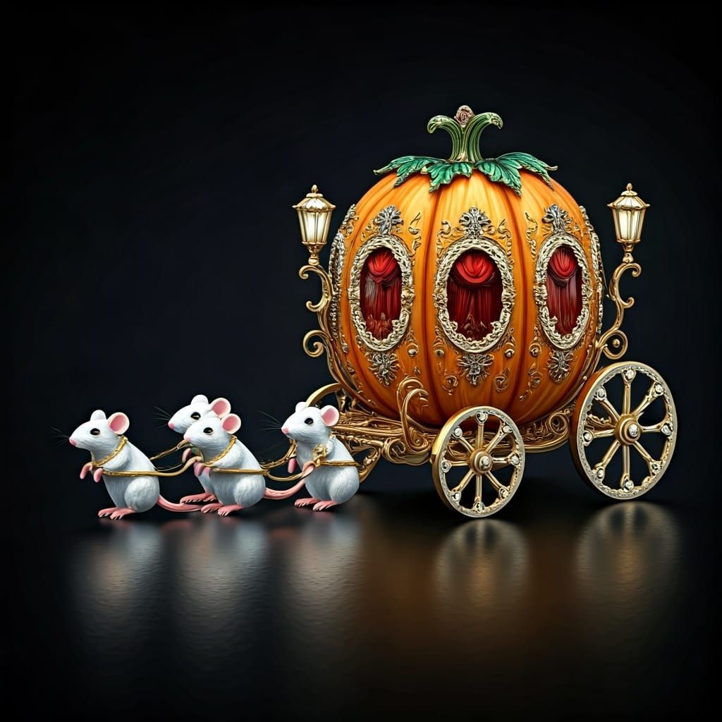 Faberge-Inspired Pumpkin Carriage with Mice