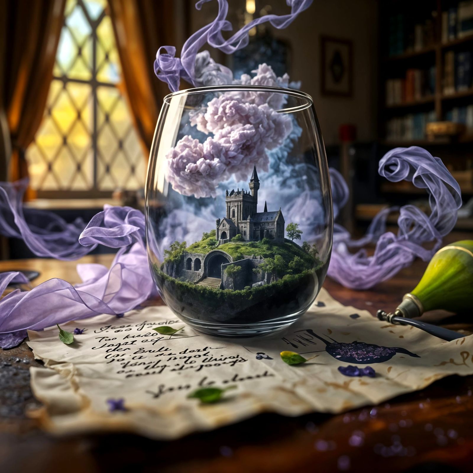 Enchanted Castle Cube in Antique Wine Glass