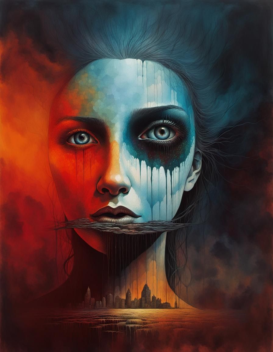 Ethereal Horror: Surreal Woman in Beksiński Style