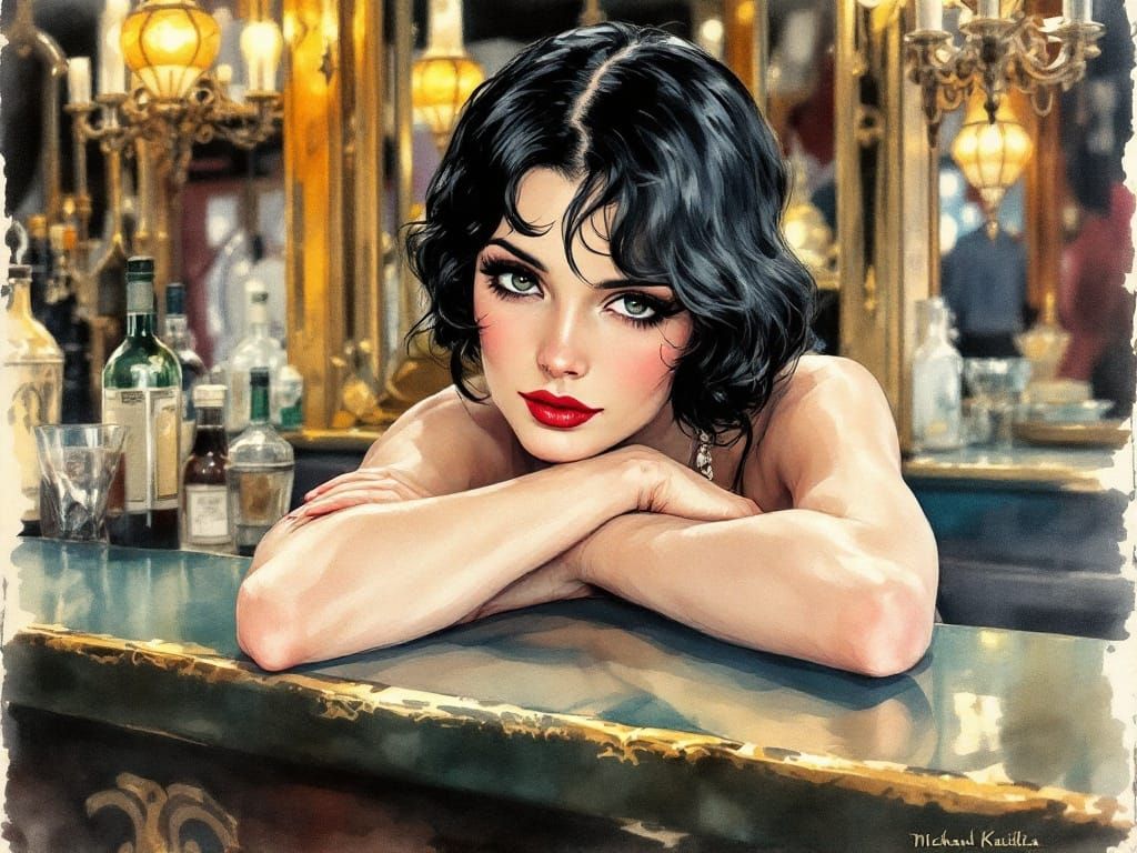 Flapper Girl in Art Nouveau Speakeasy