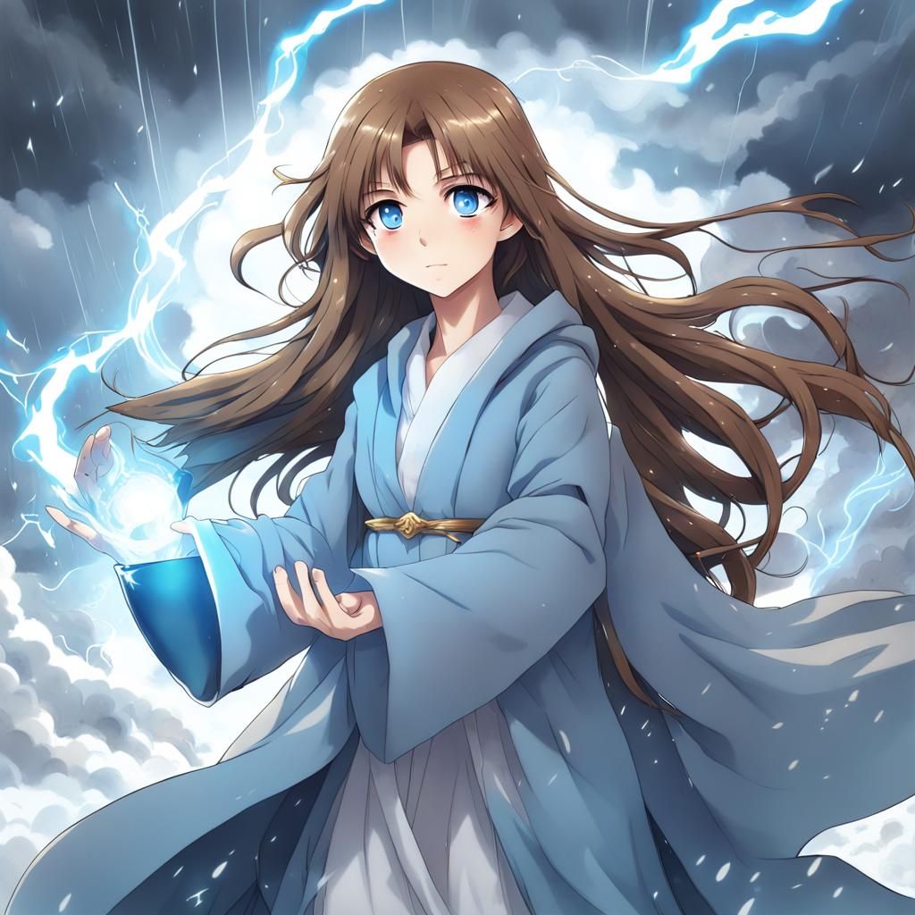Anime Girl Uses Magic in Storm