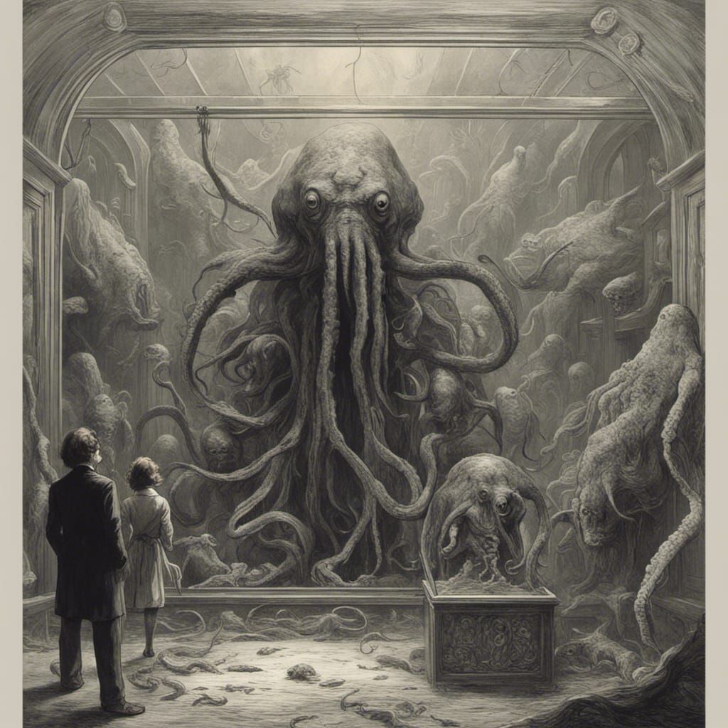 Cthulhu in Aquarium: Horror Illustration