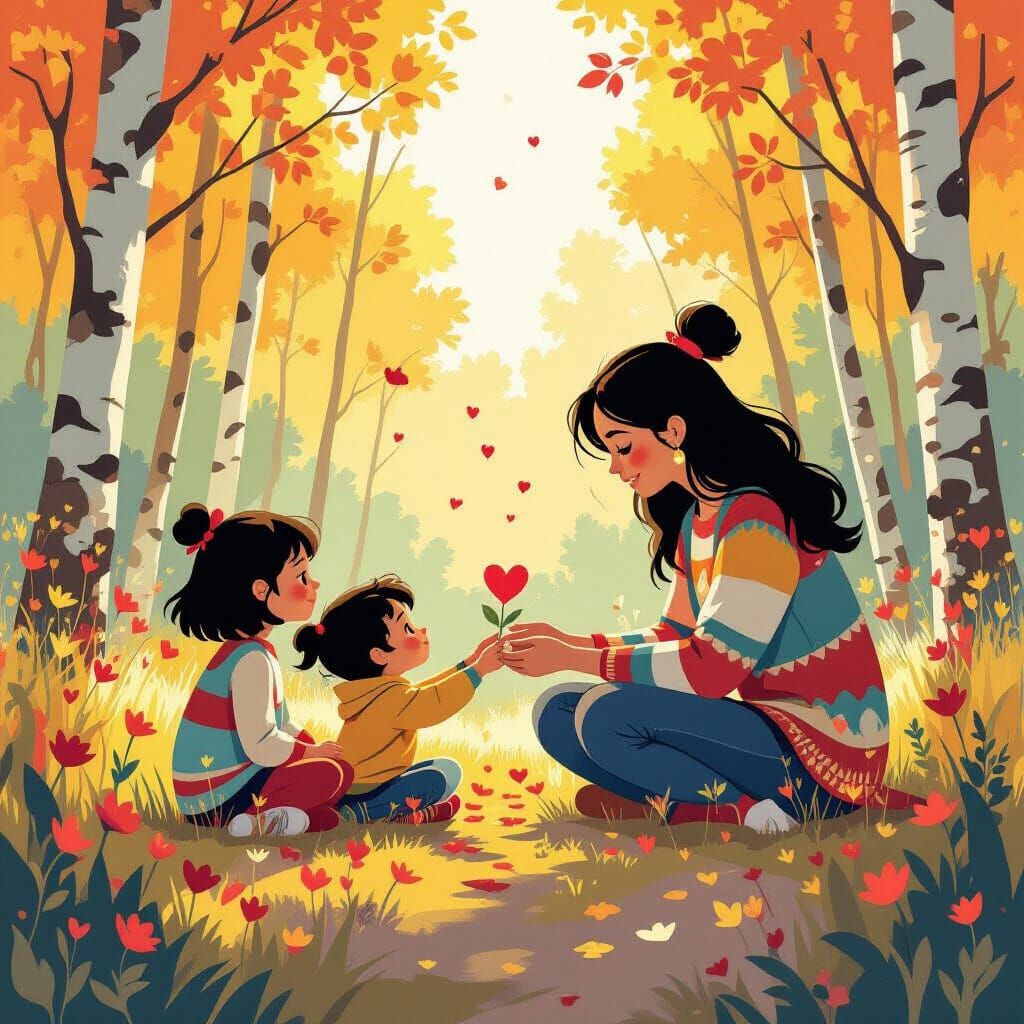 Heartwarming Kindness Scene in Vibrant Digital Art