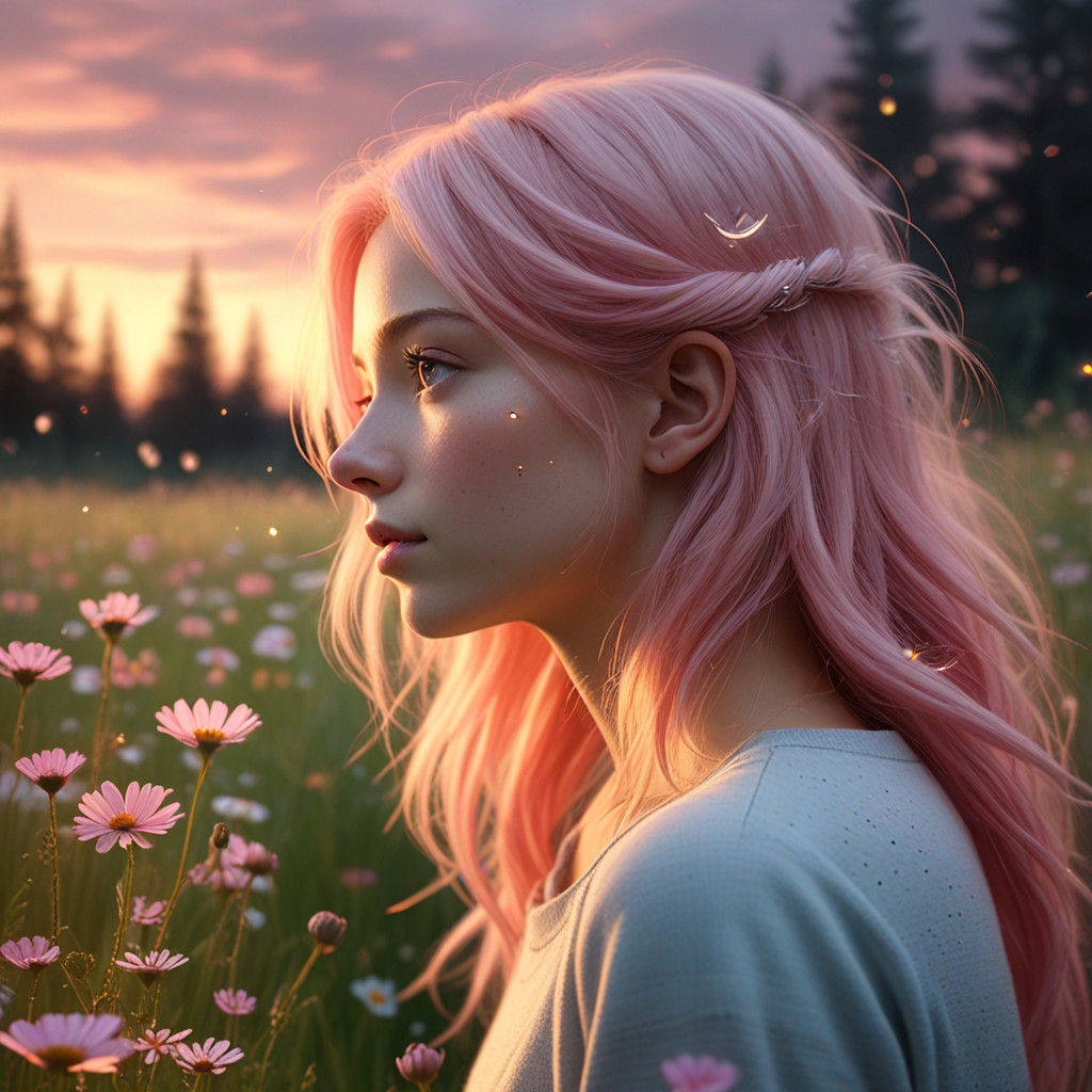 Whimsical Girl in Golden Meadow