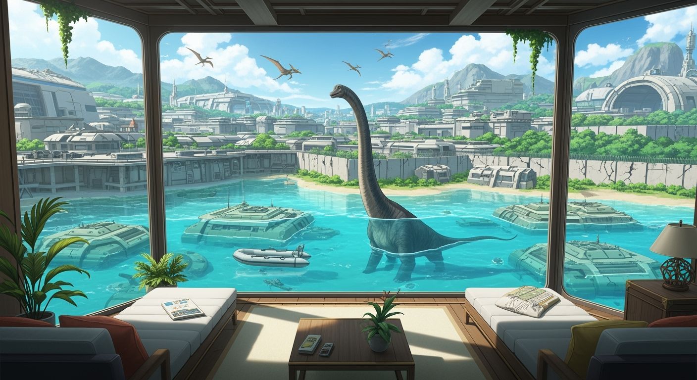 Anime Bunker Interior with Futuristic City View