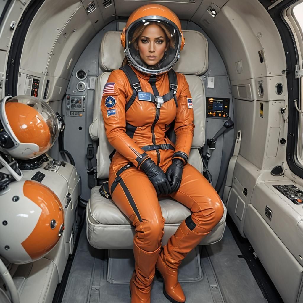 Jennifer Lopez in Spacesuit with Dramatic Expression