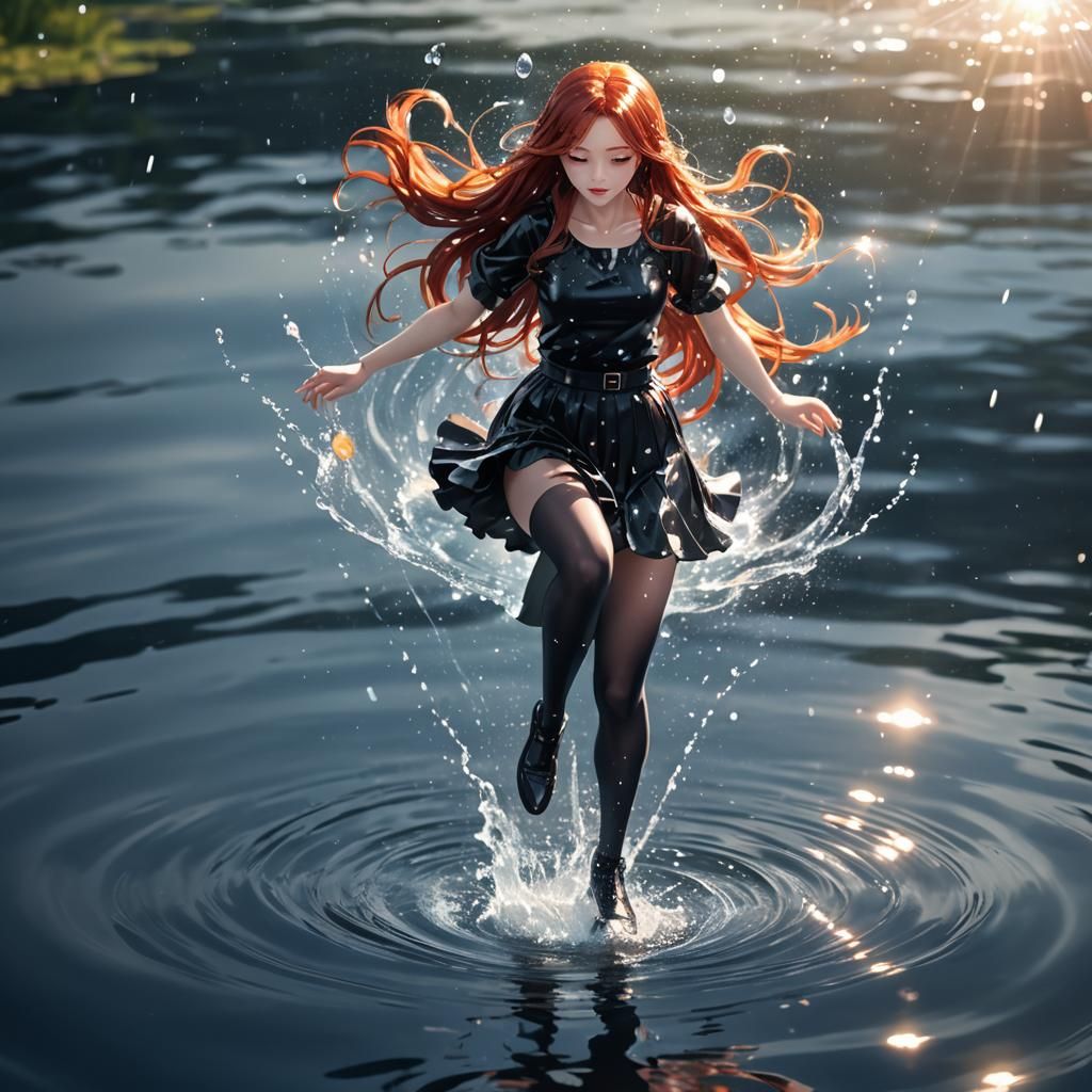 Anime Woman Dancing on Water in 3D