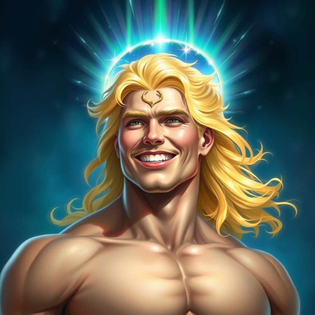 Blonde Pleiadian Prince with Aurora Crown in Digital Paintin...