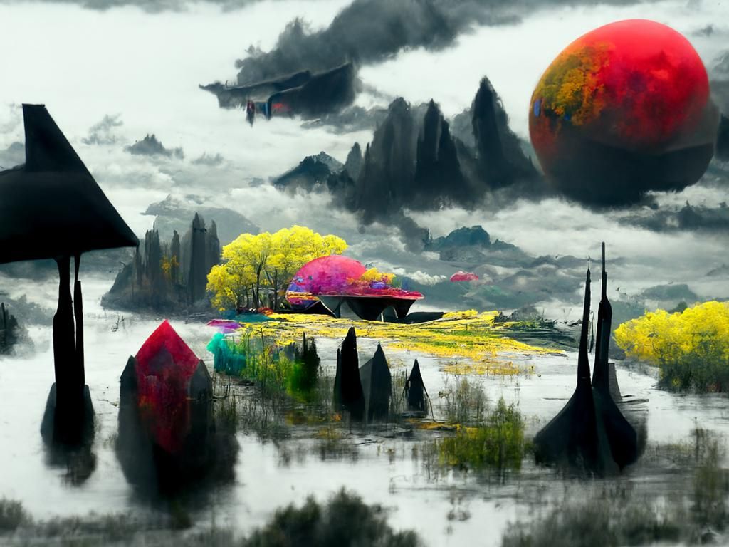 Spaceships Floating Above a Mystical Plain