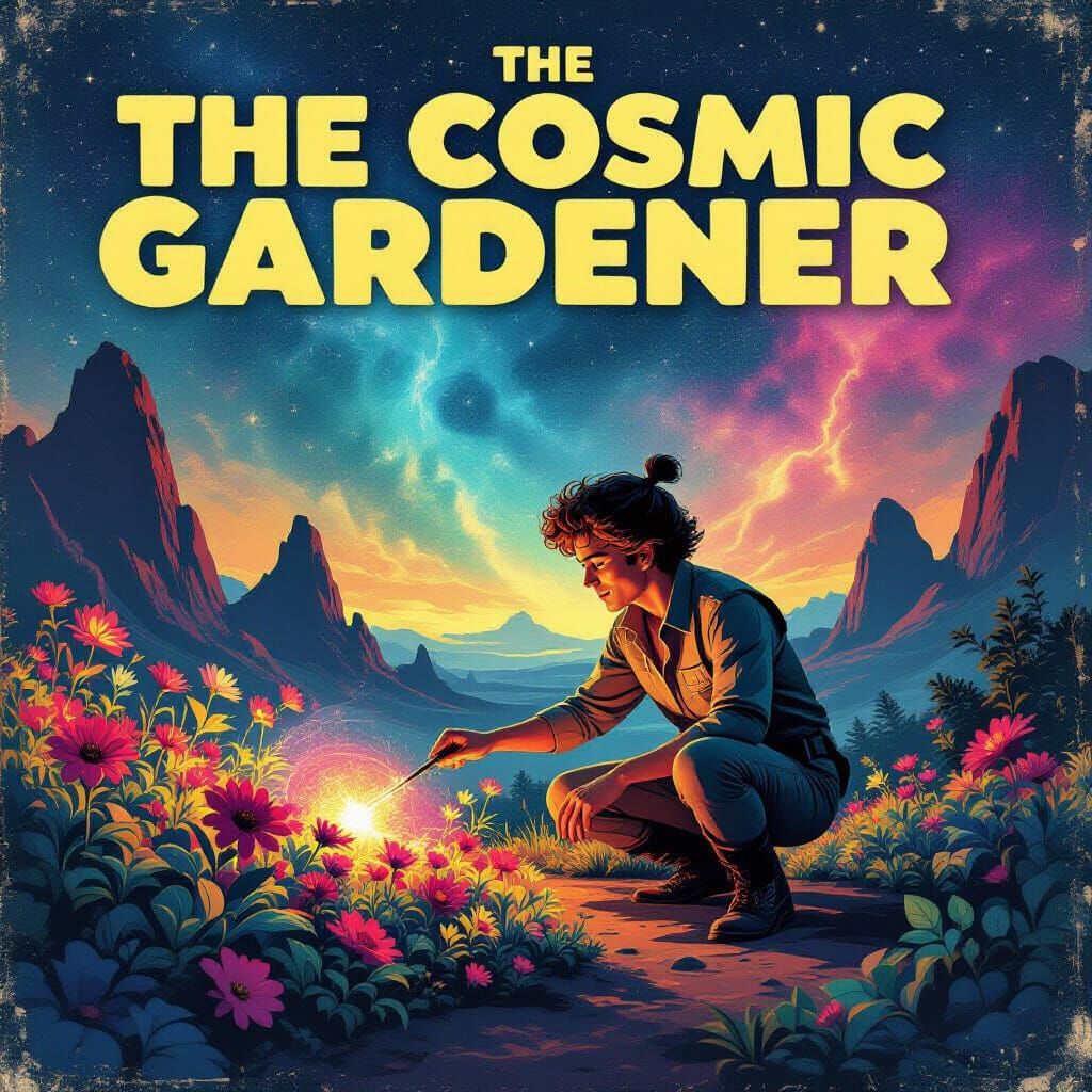 Cosmic Gardener Movie Poster in Vintage Illustrated Style
