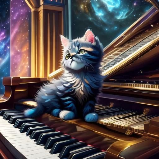 A cat plays the piano