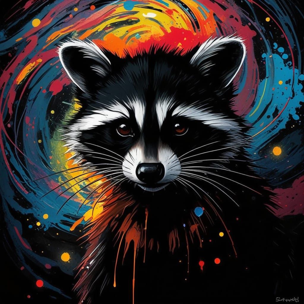 Mysterious Raccoon Silhouette Erupts in Vibrant, Abstract Ar...