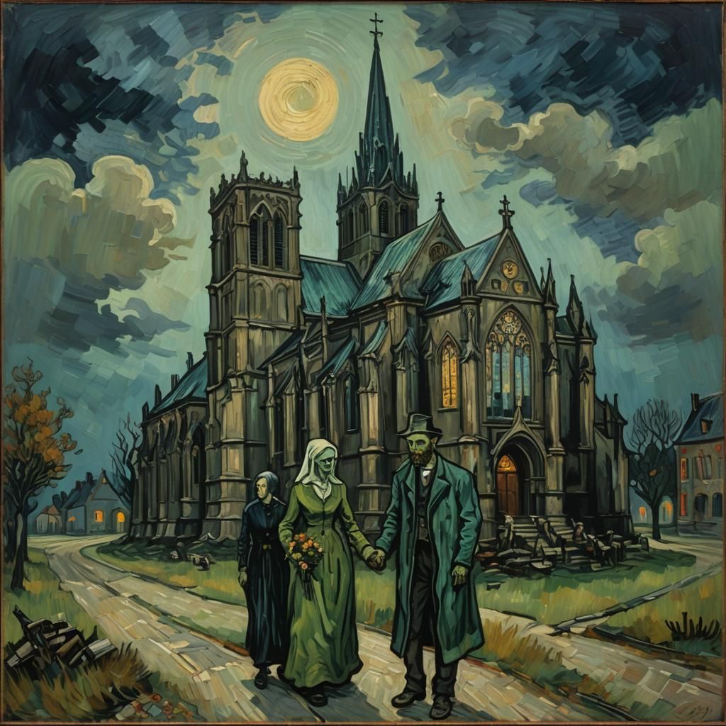 Zombie Couple in Van Gogh Impasto Style