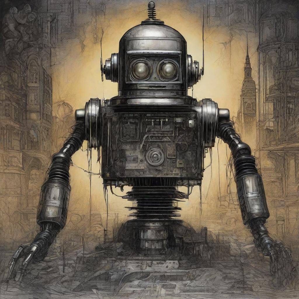 Robot Horror in Steampunk Graffiti Art Style