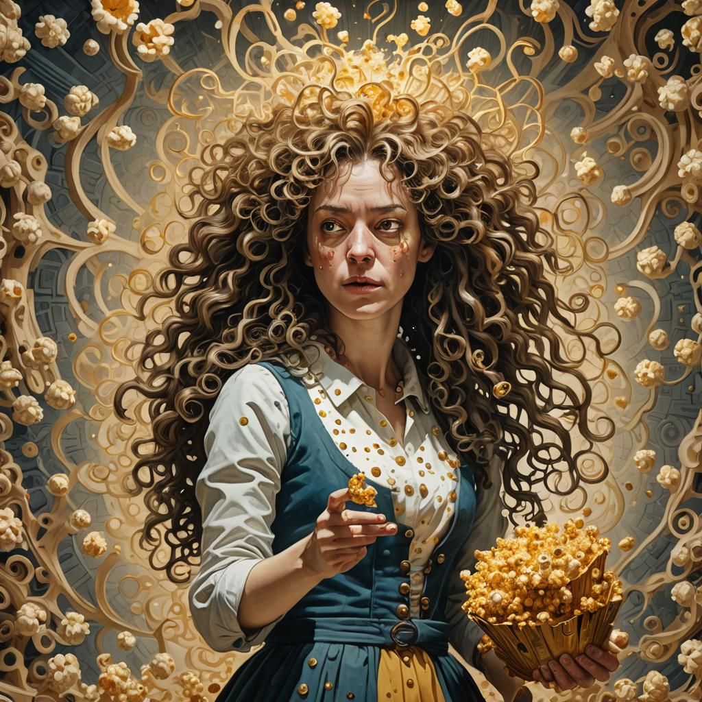 Surreal Portrait with Curls in Hyperrealistic Splash Art