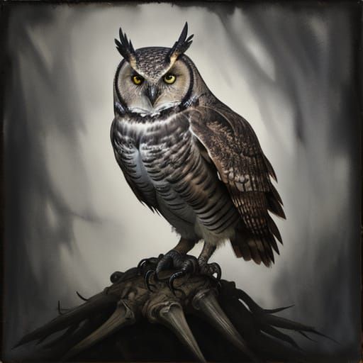 Dark Fantasy Owl with Whiskey, Gerald Brom Style