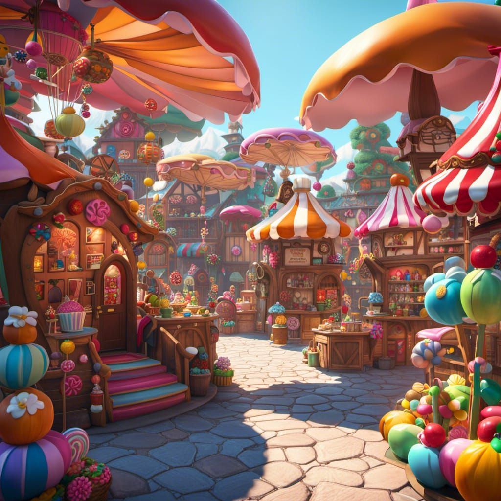 Whimsical Candyland Shop with Gingerbread Men, Concept Art