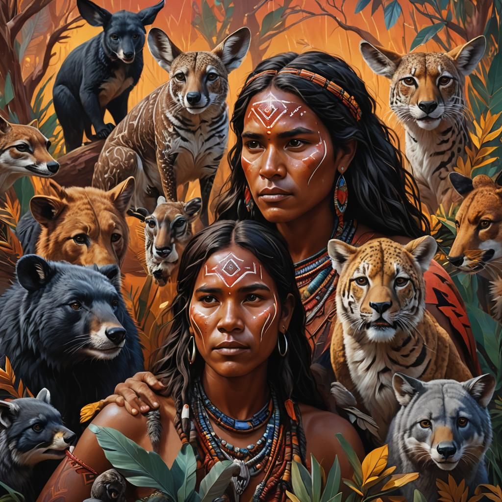 Hyperrealistic Aboriginal Person with Australian Animals