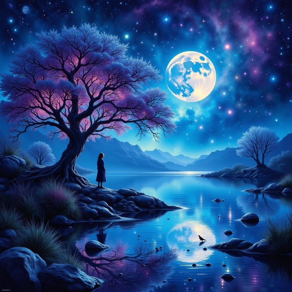 Indigo Fae in Dark Glitch Art Style