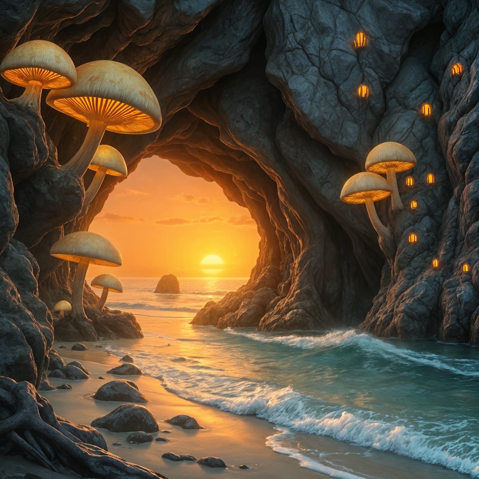 Glowing Mushroom Cave at Sunset Beach