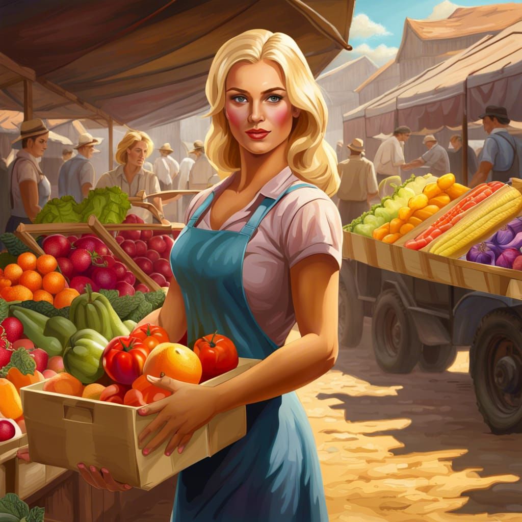 Colorful Farmer's Market Scene in Vivid Fantasy Art