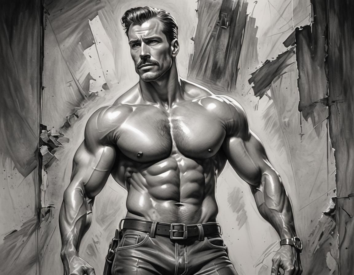 Abstract Graphite Sketch of a Handsome Construction Worker