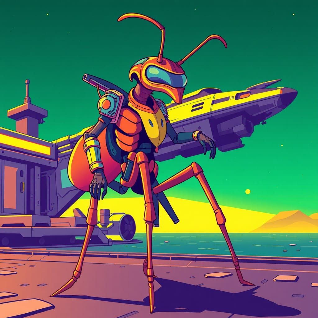 Alien Ant Warrior in Punk Armor, Digital Art
