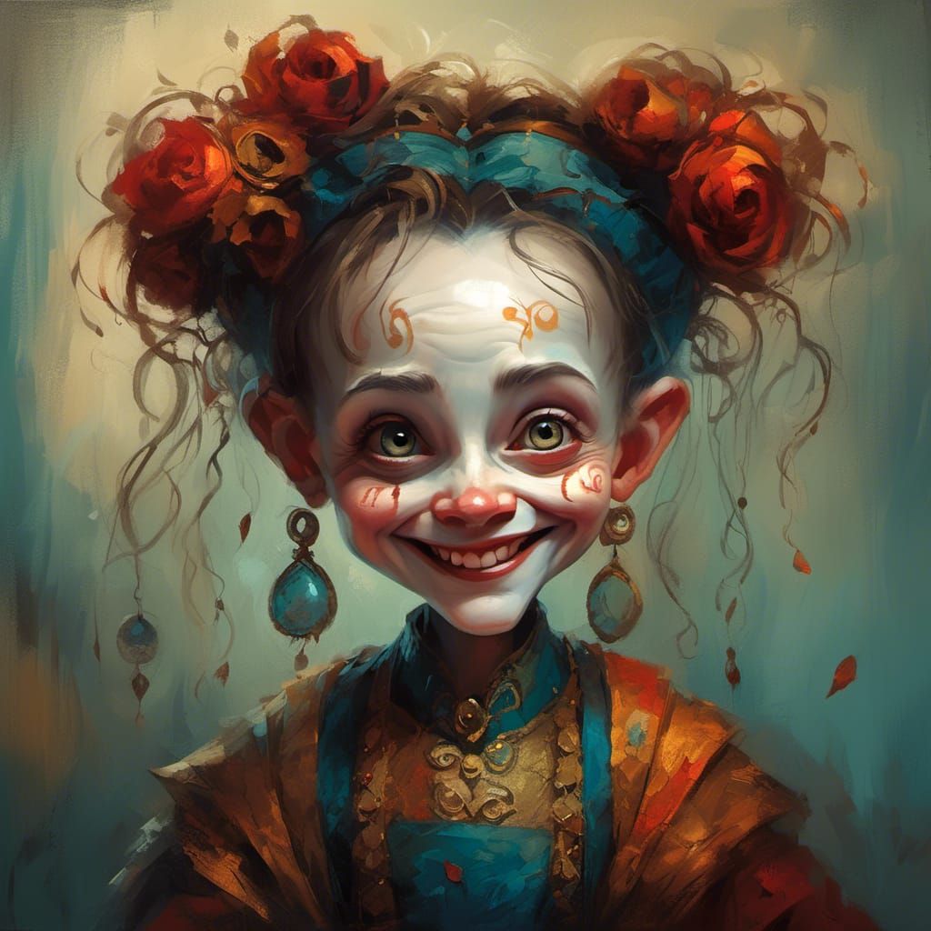 Joyful Chibi Portrait in Detailed Fine Art Style