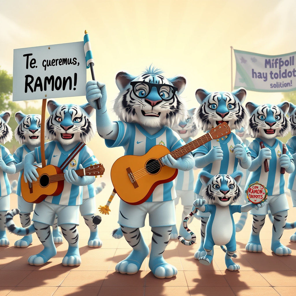 Anthropomorphic Tigers' Tribute to Ramón in Plaza