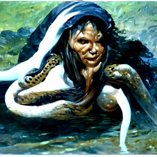 Creepy Snake Woman: An Oil Painting