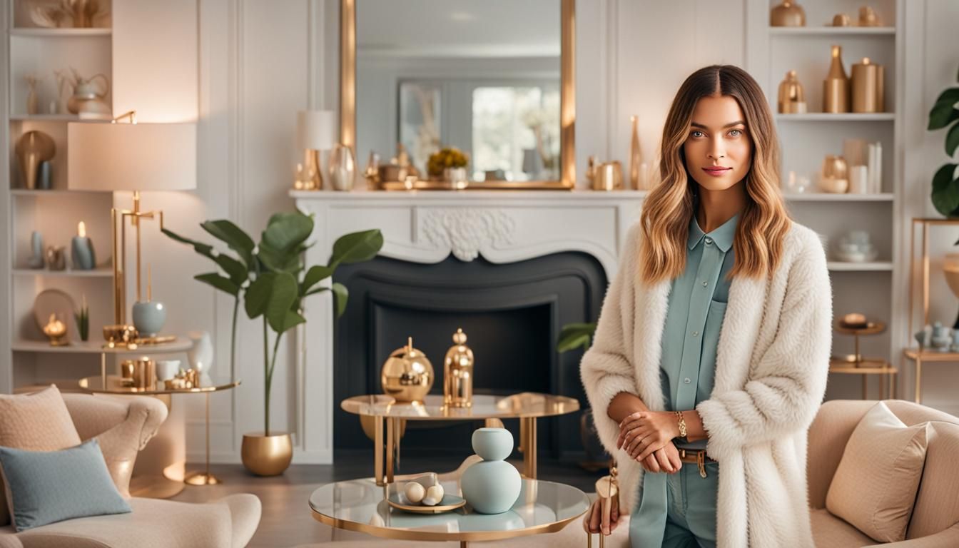 Stylish Influencer in Modern Living Room: Editorial Photogra...