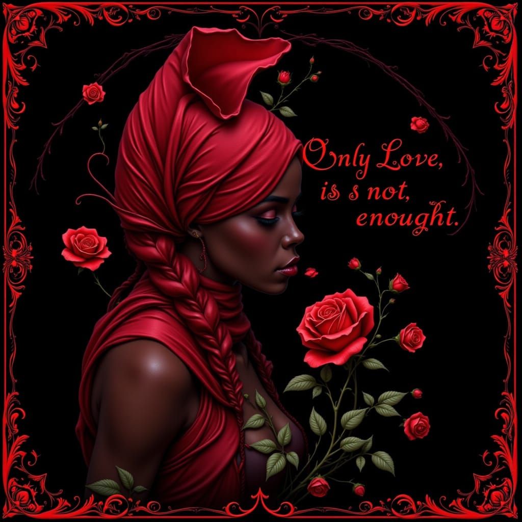 Sad Woman Smells Rose in Dark Fantasy Art Style