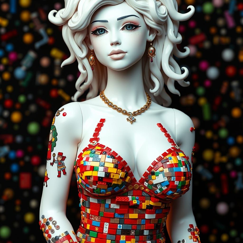 Lego Goddess Figurine in Vibrant Digital Art